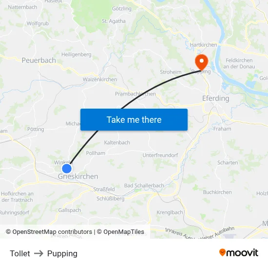 Tollet to Pupping map