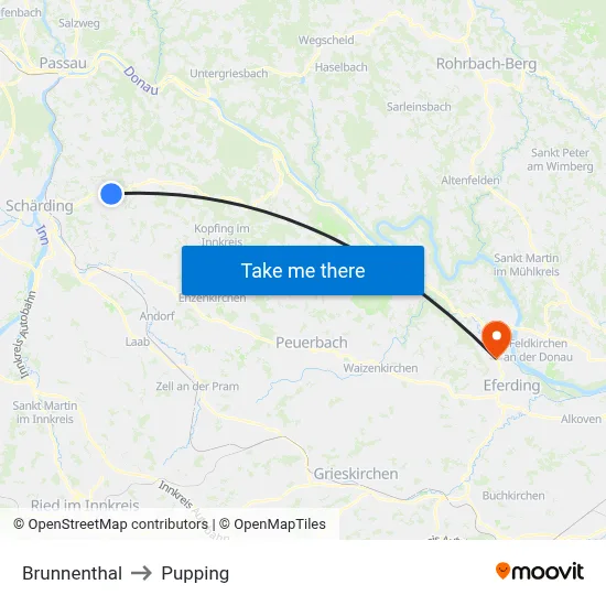 Brunnenthal to Pupping map