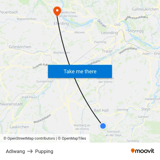 Adlwang to Pupping map