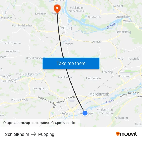Schleißheim to Pupping map