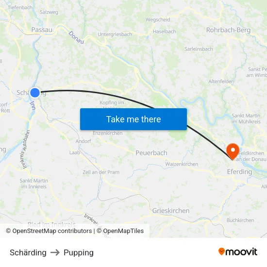 Schärding to Pupping map