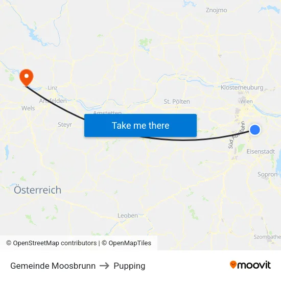 Gemeinde Moosbrunn to Pupping map