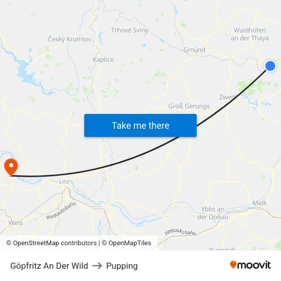 Göpfritz An Der Wild to Pupping map