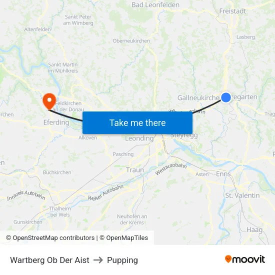 Wartberg Ob Der Aist to Pupping map