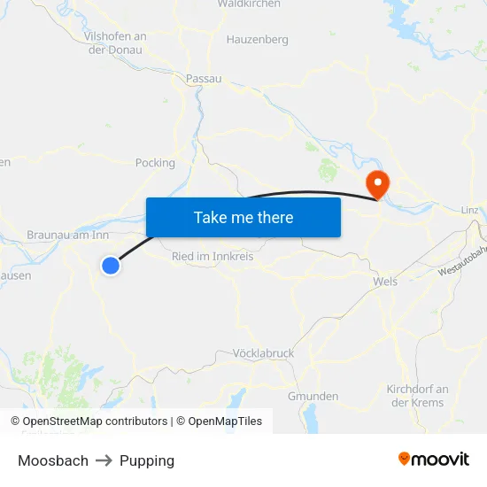 Moosbach to Pupping map