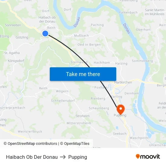 Haibach Ob Der Donau to Pupping map