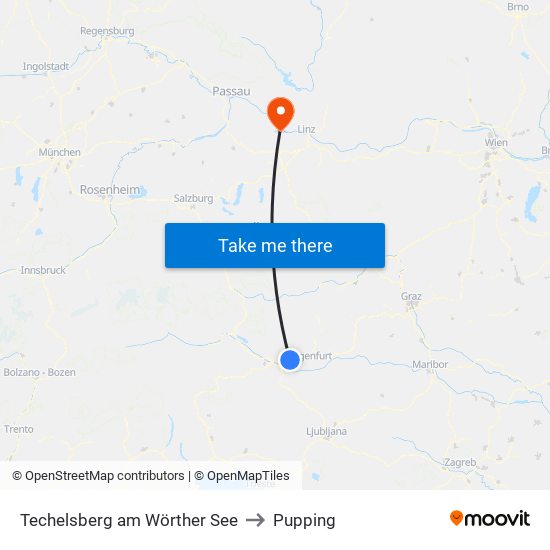 Techelsberg am Wörther See to Pupping map