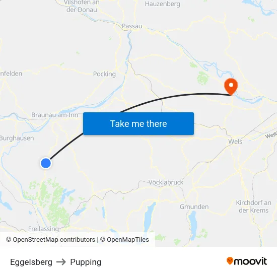 Eggelsberg to Pupping map