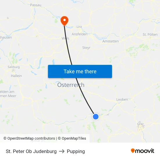 St. Peter Ob Judenburg to Pupping map