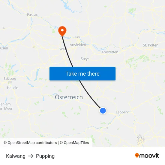 Kalwang to Pupping map