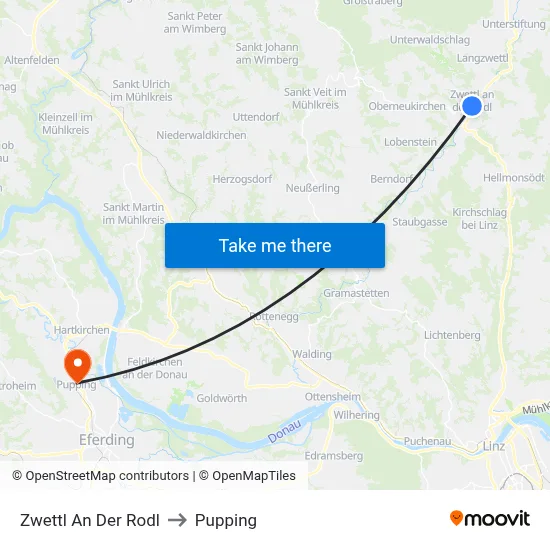 Zwettl An Der Rodl to Pupping map