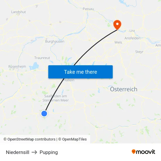 Niedernsill to Pupping map