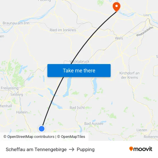 Scheffau am Tennengebirge to Pupping map
