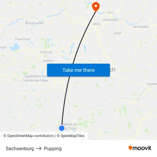 Sachsenburg to Pupping map