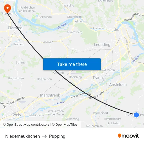 Niederneukirchen to Pupping map