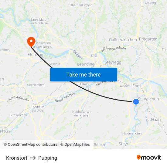 Kronstorf to Pupping map