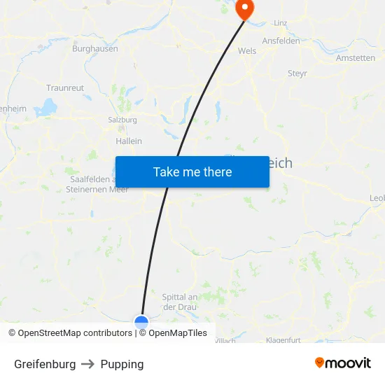Greifenburg to Pupping map
