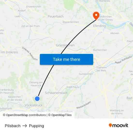 Pilsbach to Pupping map