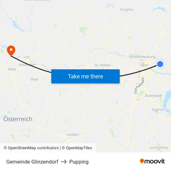 Gemeinde Glinzendorf to Pupping map