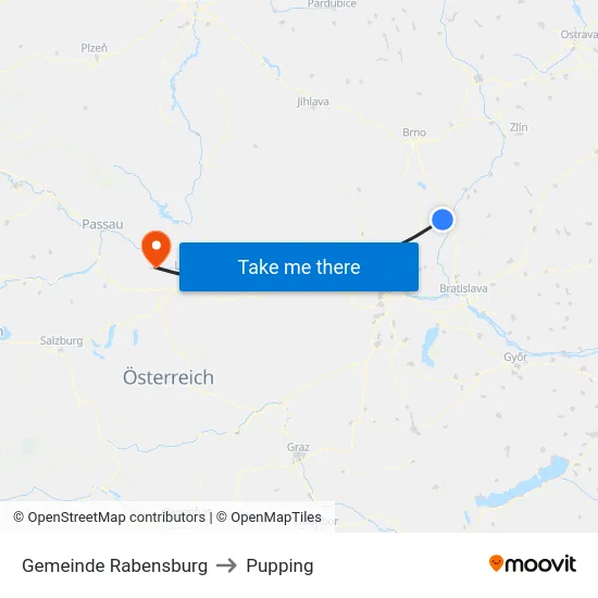Gemeinde Rabensburg to Pupping map