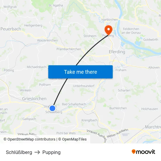 Schlüßlberg to Pupping map