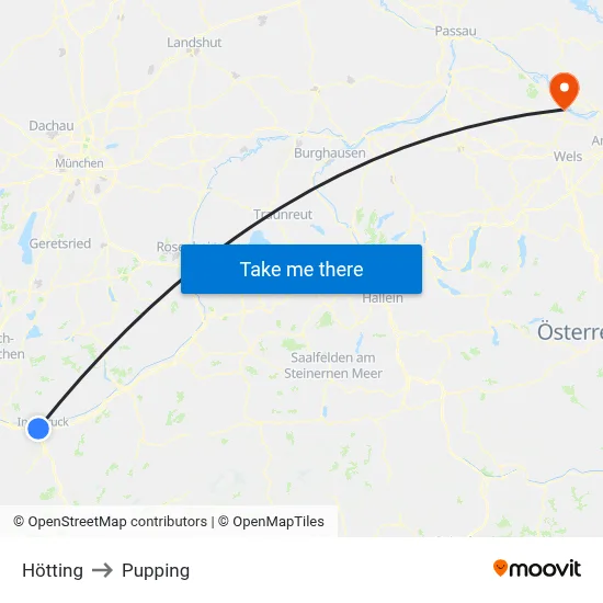 Hötting to Pupping map