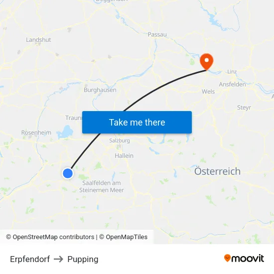 Erpfendorf to Pupping map