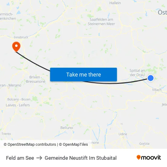 Feld am See to Gemeinde Neustift Im Stubaital map