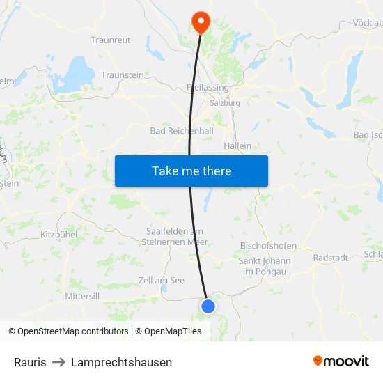 Rauris to Lamprechtshausen map