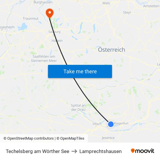 Techelsberg am Wörther See to Lamprechtshausen map