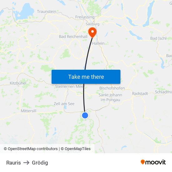 Rauris to Grödig map