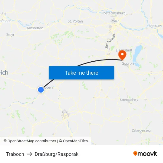 Traboch to Draßburg/Rasporak map