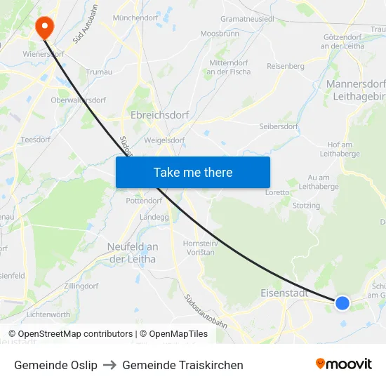 Gemeinde Oslip to Gemeinde Traiskirchen map