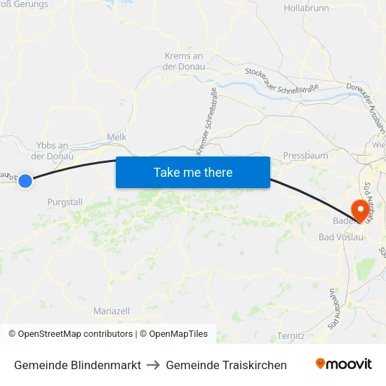 Gemeinde Blindenmarkt to Gemeinde Traiskirchen map