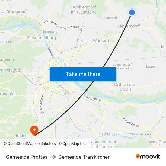 Gemeinde Prottes to Gemeinde Traiskirchen map