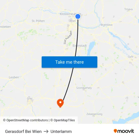 Gerasdorf Bei Wien to Unterlamm map