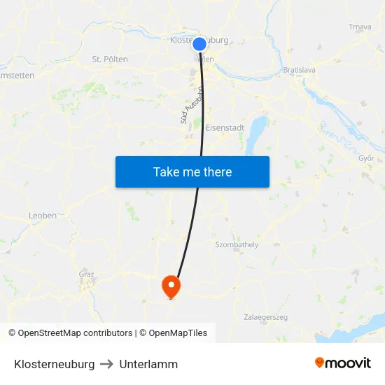 Klosterneuburg to Unterlamm map