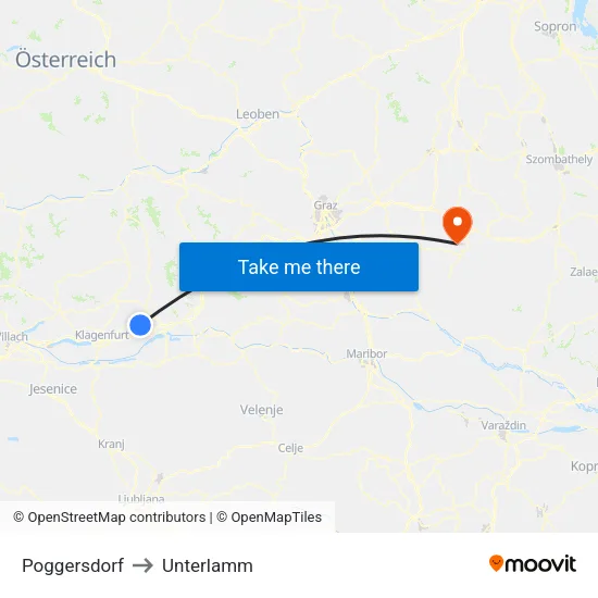 Poggersdorf to Unterlamm map