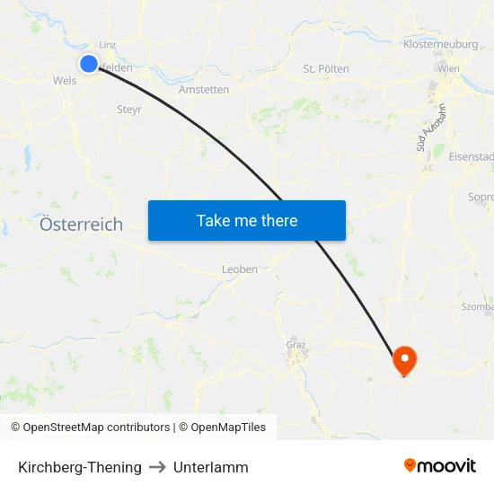 Kirchberg-Thening to Unterlamm map