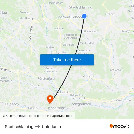 Stadtschlaining to Unterlamm map