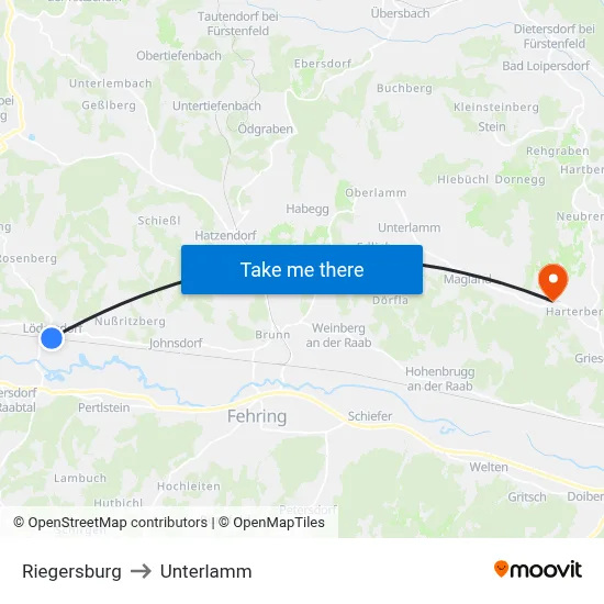 Riegersburg to Unterlamm map