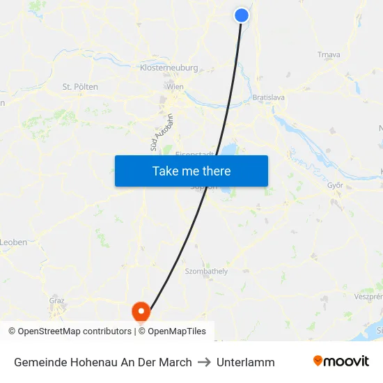 Gemeinde Hohenau An Der March to Unterlamm map