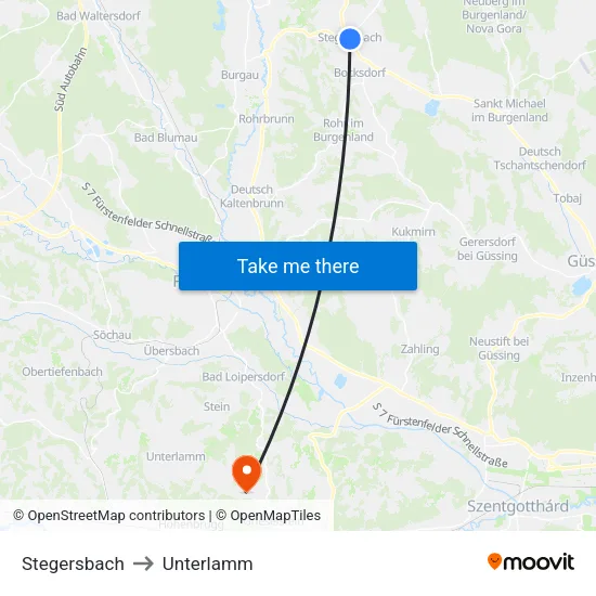 Stegersbach to Unterlamm map
