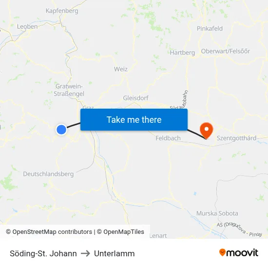 Söding-St. Johann to Unterlamm map