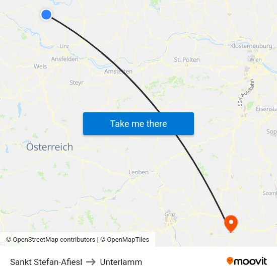 Sankt Stefan-Afiesl to Unterlamm map