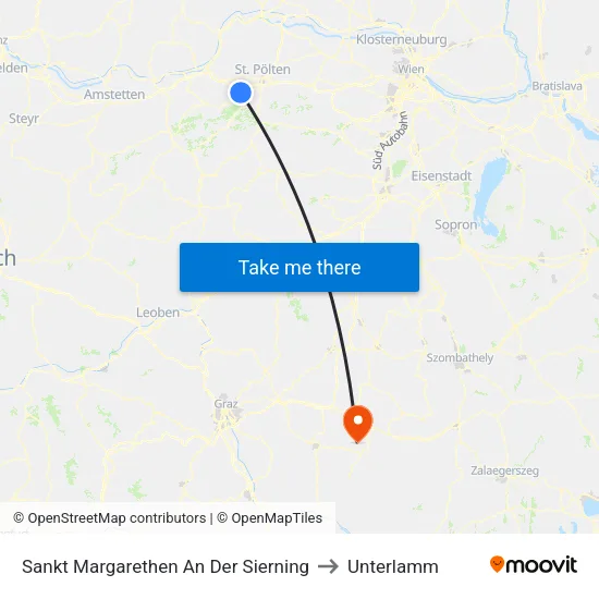 Sankt Margarethen An Der Sierning to Unterlamm map