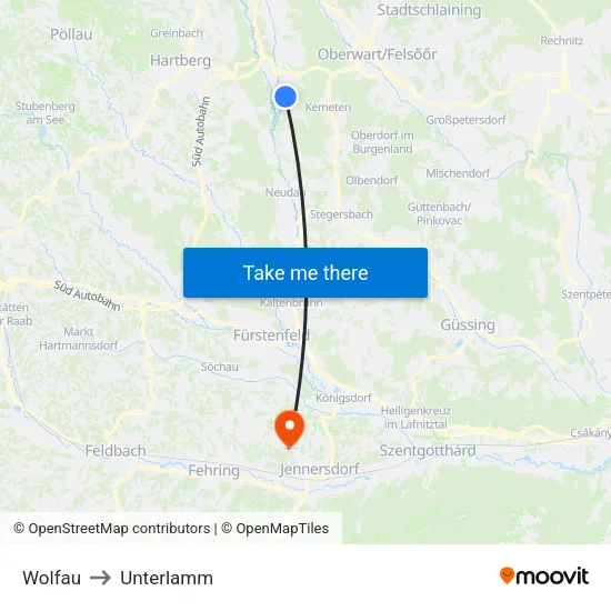 Wolfau to Unterlamm map