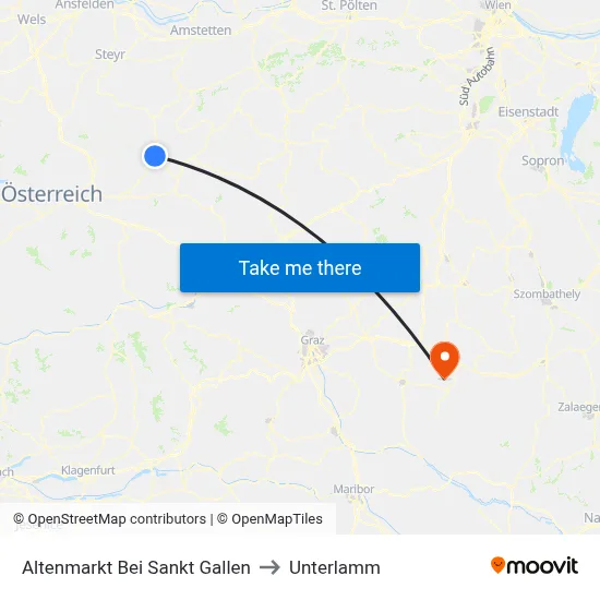 Altenmarkt Bei Sankt Gallen to Unterlamm map
