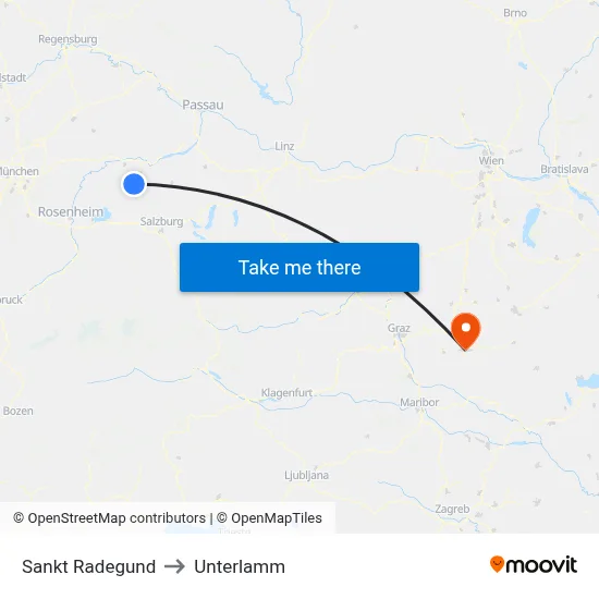 Sankt Radegund to Unterlamm map
