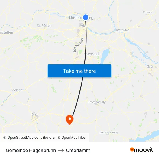 Gemeinde Hagenbrunn to Unterlamm map